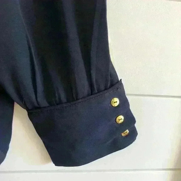 Grace Sheer Navy Blue Long Sleeve Tunic Top Size L - Picture 5 of 7